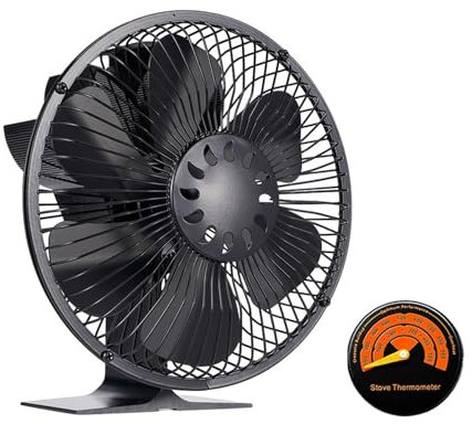 Ventilador chimenea Ventilador de estufa de leña de 6 aspas alimentado por calor Ventilador de chimenea silencioso y seguro con cubierta Calentador de hogar Distribución eficiente del calor(With Therm
