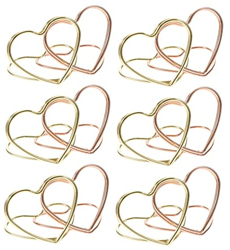 HOMSFOU 24 Trombones Décoratifs de Cœur, Alliage Plaqué Or, pour Fixation de Documents, Marque-pages, École et Bureau, Lot de 24 Pièces