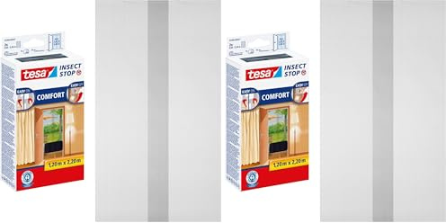 tesa Insect Stop COMFORT Fliegengitter für Türen - Insektenschutz Tür mit Klettband - Fliegen Netz ohne Bohren, anthrazit (2 x 65 cm)120 cm x 220 cm (Packung mit 2)
