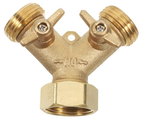ifundom Brass Garden Hose Splitter 2 Way Y Valve with Solid Brass Construction and Comfortable to Hold Handles, Sturdy Outdoor Hosepipe Y Splitter for Efficient Garden Irrigation