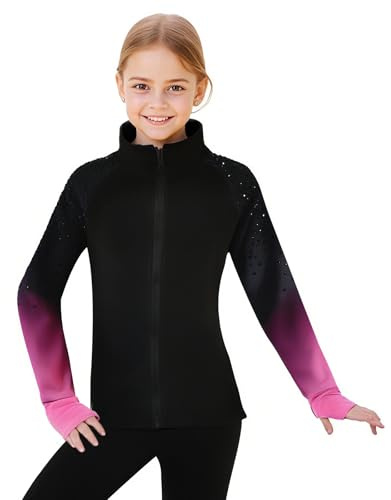 LIUHUO Giacca da pattinaggio artistico da ragazza con colori sfumati e vestiti da allenamento in velluto, rosa, XL