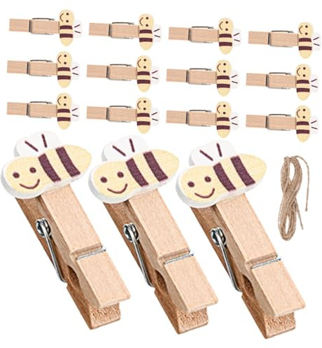 SOIMISS 50pezzi Mollette in Forma con Cordino Juta per Appendere Foto Snack Sacchetti per Decorazioni Festa e Artigianato