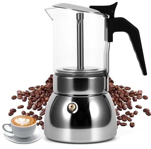 Houkiper Stovetop Espresso Maker, 9Cup 450ML Stainless Steel Stovetop Italian Coffee Maker Transparent Glass Moka Pot, Coffee Maker Mocha Pot for Home Cafe Outdoor Office