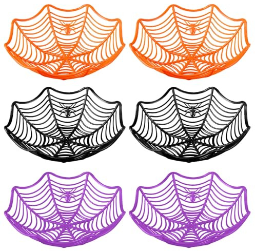 Fogcosy 6 Pcs Large Halloween Plastic Spiders Web Baskets - Trick or Treat Hand Grabbing Candy Holder Bowls for Halloween Themed Party Supplies Decoration
