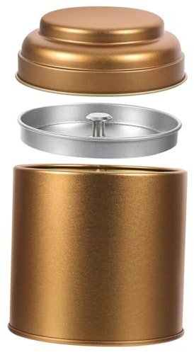 HEALLILY Piccolo contenitore ermetico per tè in con doppio coperchio, contenitore per tè, spezie sfuse, caffè, polvere, graffi, scatola da viaggio, oro scuro