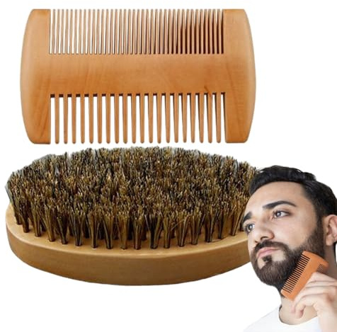 Hitburu Set Spazzola e Pettine per Barba | Kit di Toelettatura per Barba e Baffi Uomo con Pettinatura - Styling da Ergonomici per Uomo