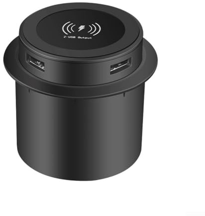 Hasaller Wireless Chargers 15W Countertop Embedded Charging Pad ABS Fast Charging Pad Station Hidden Desk Power Grommet with Spring-Up 2 USB Ports