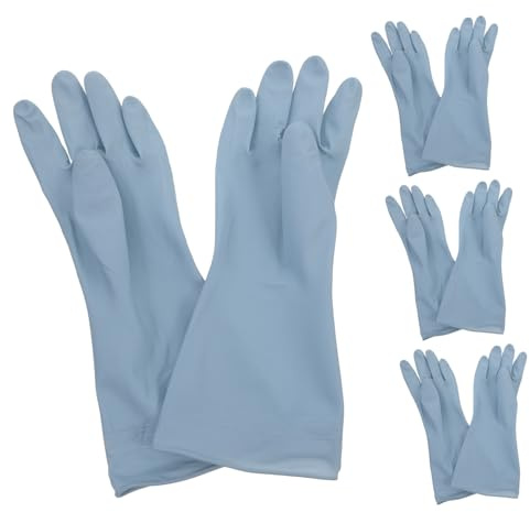 INOOMP 4 pairs PVC Dish Washing Gloves for Women Lightweight and Comfortable Blue Rubber Cleaning Gloves for Kitchen Laundry and Household Use