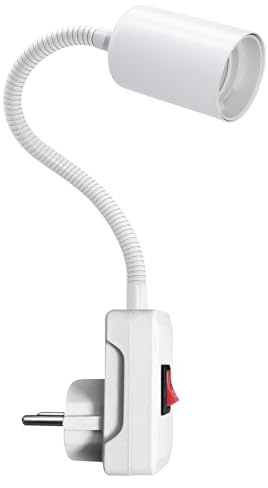 ZRLXFM E27 Fassung Steckdose mit Schalter, 360° Verstellbare und Drehbar Schwanenhals Lampenfassung, Robustes Eisengehäuse für Wandlampe Leselampe Küchenlampe inkl Eu-Stecker Adapter Steckdose