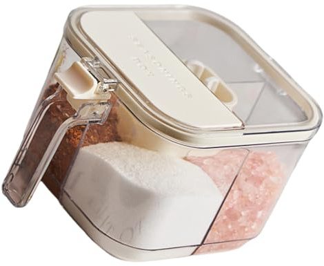 Pratico set di barattoli per condimenti con 4 sezioni separate e cucchiai dosatori, scatola per spezie per condimenti, caffetteria, spezie, barattoli con cucchiai