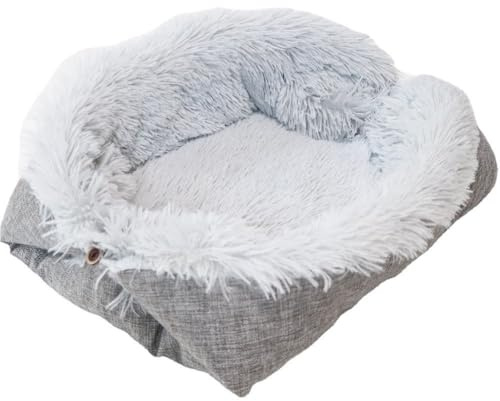 Weiches Katzenbett Waschbar 38x38 cm,2 in 1 Katzenbett Schlafsack Warmes Katzenkissen Katzendecke Waschbares Nest Bett für Katzen,Plüsch Matte Schlafmatte Haustierbett für Katzen und Kleine Hunde,Grau