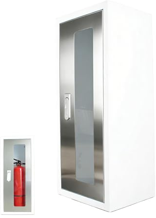 Stainless Steel Fire Extinguisher Cabinet, Box, Mount， Wall Mounted, White Powder Coated, Suitable for 5 to 10lb Fire Extinguishers