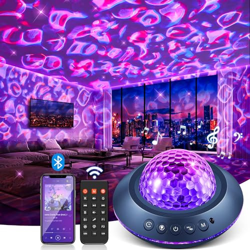 One Fire Sternenhimmel Projektor Galaxy-Projektor mit 45 Lichtmodi, 15 weißen Sounds, HiFi-Bluetooth-Lautsprecher, Wasserwellen und Sternenhimmel Sunset lamp Galaxy projektor Lavalampe