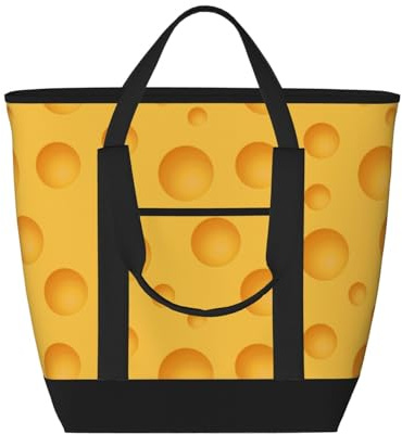 asbwuo Sac cabas isotherme à motif fromage jaune – Grand format, imperméable et adapté au contact alimentaire, idéal pour faire les courses, déjeuner, pique-niquer et emporter des plats.
