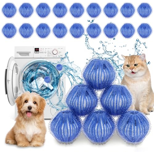 24Pcs Pet Hair Remover Washing Machine, Reusable Laundry Balls Nylon Soft Hook Hair Catcher for Dog & Cat Hairs Lint & Debris, Gentle on Fabrics & Reduces Wrinkles, Ideal for Pet Owners