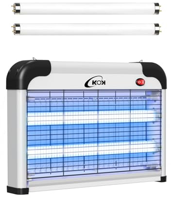 KOK 20W UV Lampada Antizanzare Elettrica viene fornita con due lampadine di ricambio, non contiene sostanze chimiche ed è adatta per ambienti interni come camere da letto, soggiorni e cucine