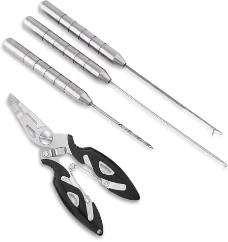 YAXIAO 3 Piezas Juego de Agujas de Cebo de Pesca con Alicates para Señuelos Aguja de Cebo de Pescas Juego de Agujas de Pesca Aguja para Cebos para Hacer Aparejos Boilies Carne Maíz u Otros Cebos