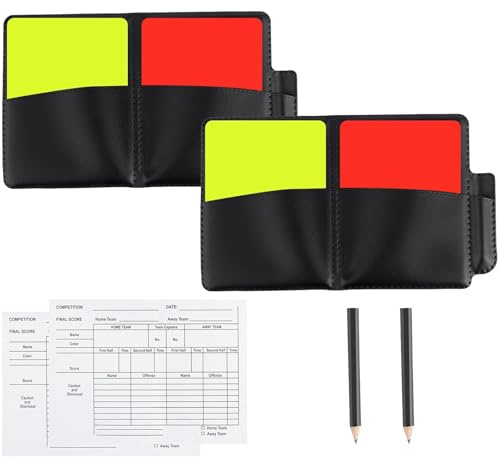 Pack de 2 Set de Tarjetas de Árbitro de Fútbol, Incluye Tarjeta Roja y Amarilla de PVC y Libreta de Puntuación, Equipo de Arbitraje para Competiciones Profesionales y Deportes Escolares