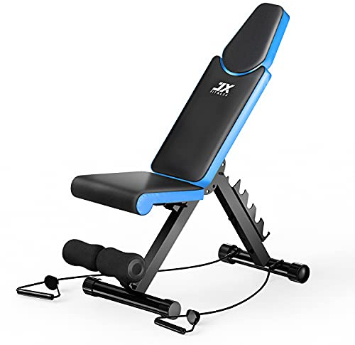 JX FITNESS Banco de pesas plegable Banco de pesas Gimnasia en casa AB Abdominales Banco inclinado Plano Banco de ejercicio de decadencia de entrenamiento (azul)