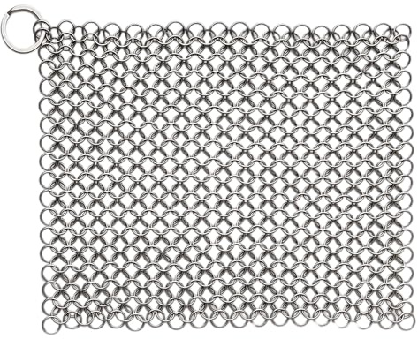PIBC 8x6 Cast Iron Scrubber Stainless Steel Chainmail Cleaner for Pre-Seasoned Pans, Griddles, BBQ Grill and Pot Cookware Cleaning