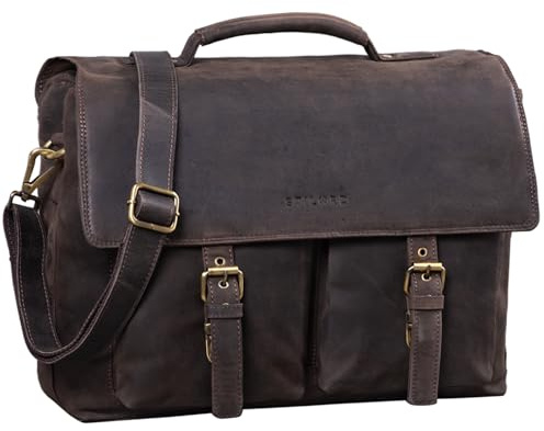 STILORD Jeff Aktentasche Leder 15 Zoll Vintage Business Umhängetasche für Große DIN A4 Ordner Herren Bürotasche mit Zweifachteilung Farbe:dunkel - braun