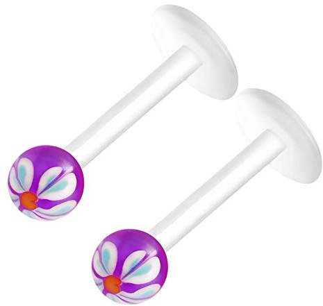 KJM FASHION 2 STK Flexibel Acryl Monroe Labret 1,2mm 16 Gauge 8mm 5/16 3mm Monroe Tragus Vertical Labret Cartilage Ohrringe Lip Piercing Schmuck 1067