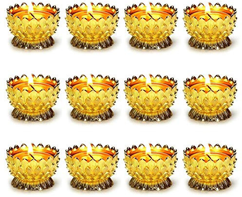 Sziqiqi 12 st Ghee-lamphållare, lotusdesign oljelampa, buddhism hantverksprydnader, votivljushållare, fjäril te ljushållare tibetansk mässing oljelampa altartillbehör, guld