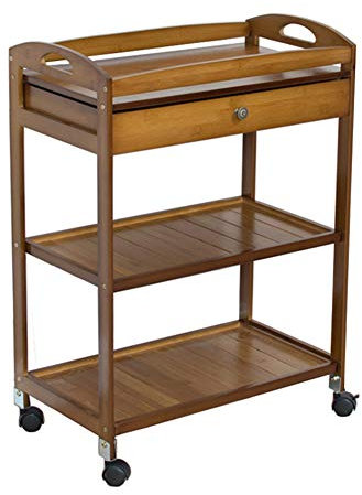 Mesa Carrito Camarera Carro De Servicio 3 Niveles Bambú Carrito Utilitario con Cajón Movimiento Fácil Ruedas Bloqueables Desmontable, Capacidad 60 Kg (Color : Brown)