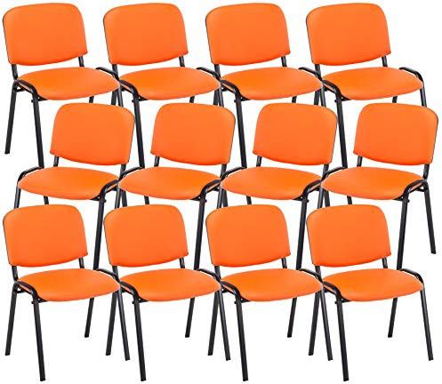 CLP 12er Set Besucherstuhl Ken Kunstleder I Stapelstuhl Mit Robustem Metallgestell I Polsterstuhl Mit Rückenlehne, Farbe:orange