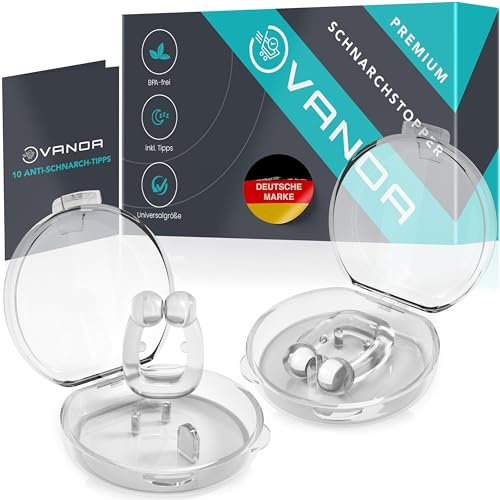VANOA Premium Schnarchstopper - 2er Set inkl. Anti Schnarch Tipps - BPA-Frei - Geruchsneutral - Universalgröße - Nasenklammer gegen Schnarchen - Nasenspreizer