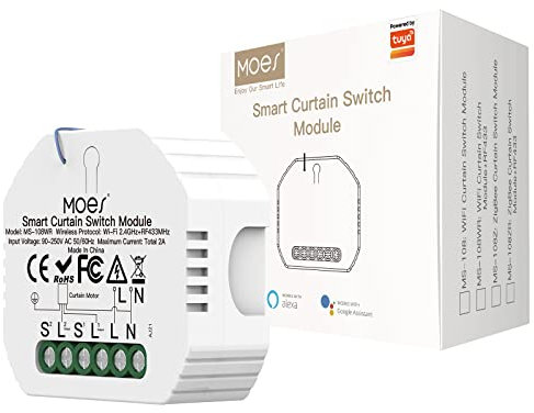 MOES Wlan RF433 Alexa Smart Rolladenschalter Modul, WiFi Funk Rolladen Jalousien Zeitschaltuhr Schalter für Rollladenmotor, Kompatibel mit Smart Life Tuya App, Alexa und Google, Unterstützt nur 2,4GHz