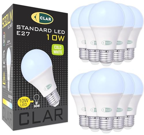 CLAR - LED E27 Kaltweiß, Glühbirne, LED Birne E27, Leuchtmittel E27, 60W-80W, 10W (Pack 10)