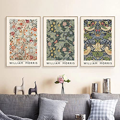 WTEVMAIY William Morris Museum Ausstellung Poster Leinwand Bild Galerie Poster Kunstdrucke Vintage Bilder Wand Bilder für Wohnzimmer Wohnkultur Rahmenlos 30×40cm×3 Stück