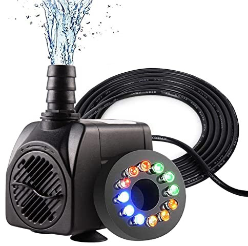 Pompa Acqua Sommergibile,Mini Pompa Fontana Acquario,Ultra-Silenzioso 750 L/h 15w Pompa Fontana Acquario,Pompa Per Fontana con 12 Luce Di Colore Led,Pompa Per Laghetto Da Giardino,Fontana Ornamentale