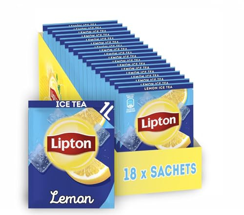 Lipton Eistee Pulver Zitrone 18L Instant Ice Tee zum Anrühren 18 Sachets | Erfrischendes Sommergetränk, einfach selbst zubereiten, Großpackung für 18 Liter, ideal für Zuhause & Unterwegs
