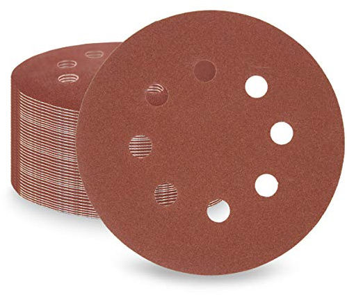 LESNIC 180 Grits 100pcs 125mm 8 Hole Hook & Loop Sanding Discs | 125mm 5 inch 8-hole quick change sandpaper discs compatible with orbital & oscillating sanders for polishing