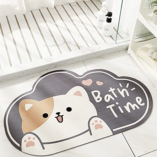 TOKLYUIE Super Absorbent Bath Mat,Cute Cartoon Bathroom Entrance Anti-slip Mats, Household Floor Mats Toilet Quick-drying Cushions, Mat, Shower Mat (40x60 cm, Furry Meow)