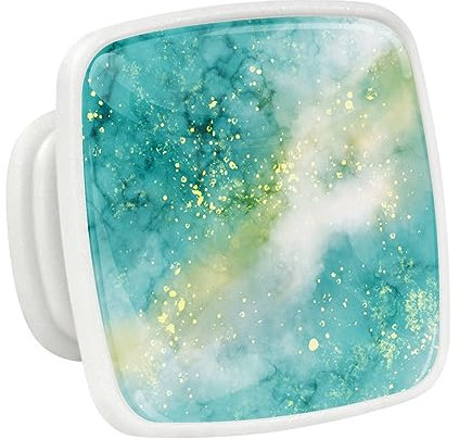 LORVIES 4 Stück 3.8 cm fluoreszierende Möbelknäufe aus Marmor, Glas, ABS, quadratisch, Einzelloch, Schrank, Kommode, Schublade, Türknauf, Küche, Schlafzimmer (blaugrüner Marmorwirbel)
