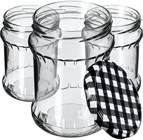 KADAX Lot de 8 bocaux en verre 500ml Ø82 Carreaux Noirs – couvercle à vis Twist-Off hermétique, pour conserves, cornichons, fermentation et mise en conserve
