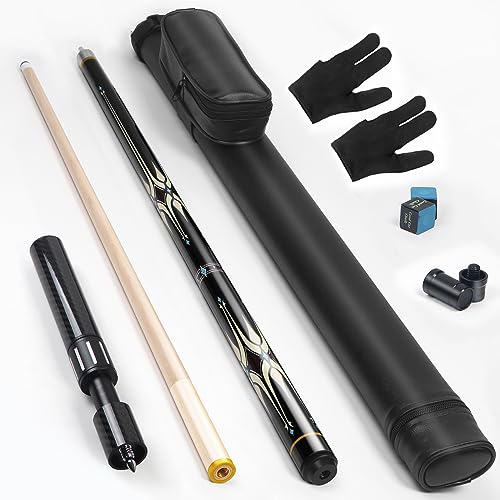 lotmusic Premium Poolstock mit Teleskop-Faserverlängerungsqueue, 147,7 cm, professionelles Pool-Queue-Stick-Set mit schwarzem Pool-Queue-Koffer und Billard-Zubehör.