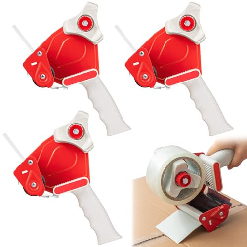 WILLBOND Klebebandabroller, 7,6 cm breit, leicht, Verpackungsbandspender, Pistole, robuster Klebebandabroller für Büro, Zuhause, Versand, Umzug, Versandkarton, Verpackung, Siegelverpackung, Rot, 3