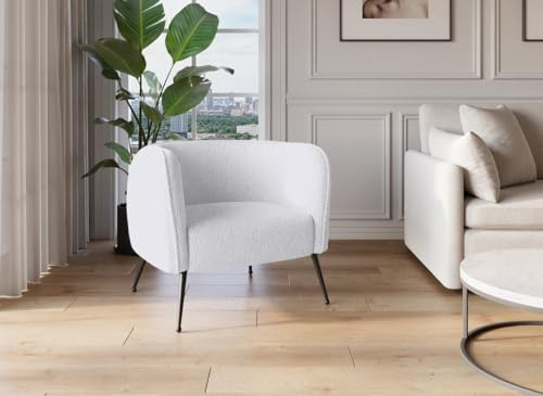 DecoInParis Fauteuil Cabriolet Tissu Bouclette Blanc Perry