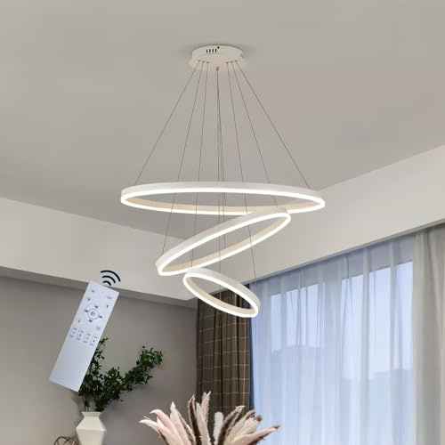 Modern LED Pendelleuchte Ring, Wohnzimmerlamp, Kreis Hängeleuchte, Runde Hängelampe Aluminium 3000K-6000K Dimmbar Kronleuchte Mit Fernbedienung, Esszimmerlampe, Deckenleuchte Wohnzimmer ( Color : B-Wh