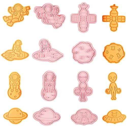Moldes Galletas Astronautas 8 Piezas 3D Espacio Cookie Cutter Set Galletas de Astronautas Plástico Reutilizable Moldes para Galletas para Cookies Fondant Pasteria Decoración