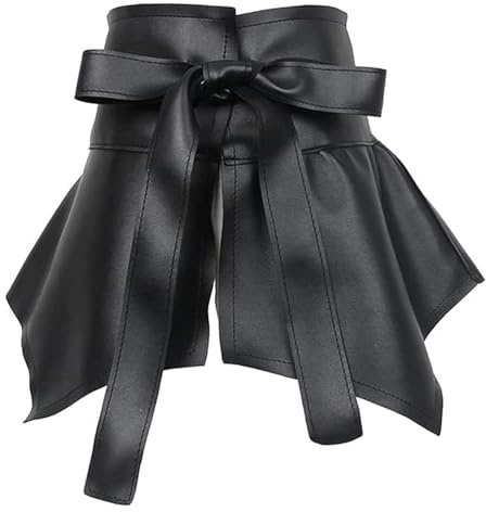 Damen Rüschenrock Gürtel - PU Leder Tie Up Breiter Taillengürtel Schößchen Cinch Gürtel Wrap Around Kummerbund Korsett Bund Punk Goth Körperzubehör Gepaart mit Hemdkleid