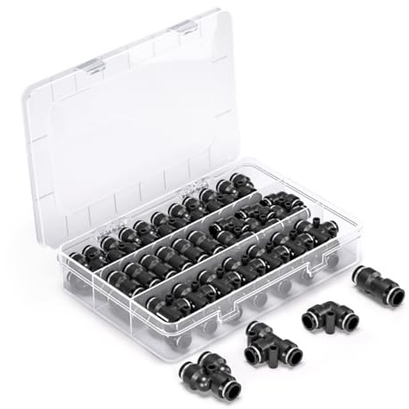 Innfeeltech 60 st 6 mm svart tryck för att ansluta pneumatiskt monteringssats, 15 rak, 15 delare, 15 armbågar, 15 tee-typer av snabbkopplingar, pneumatiska kontakter