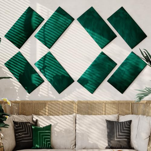 Soft Velvet Acoustic Decorative Acoustic Wall Art Panels | Echo-Dampening Sound-Absorbing and Soundproofing Tiles | Soft Planks (Green, 2x Rectangle (25x50cm))