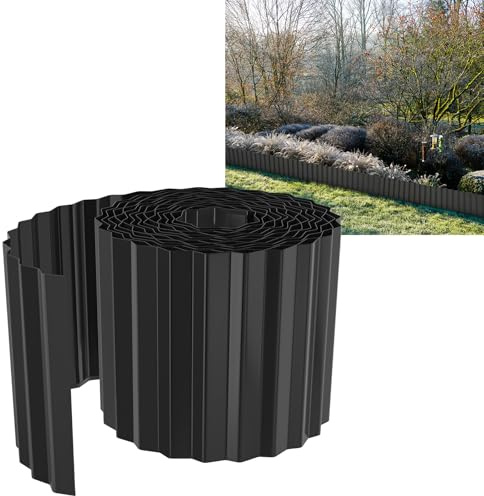 YUENFONG Bordure de pelouse flexible - 25 m - En métal galvanisé - Bordure de parterre - Décoration de jardin - Hauteur 15 cm - Bordure de tonte - 500 x 15 cm - Noir (5