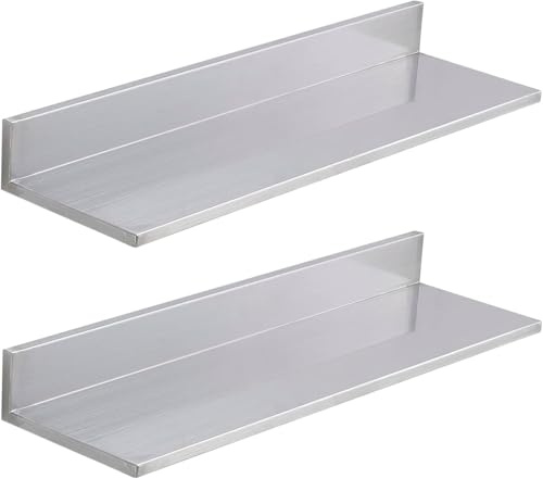 CAVATINY Edelstahl Wandregal, Regal Wand 2 Stück, Schweberegal Silber 100cm Länge, schwimmender Boden Hängeregal für Wohnzimmer, Küche, Büro, Badezimmer
