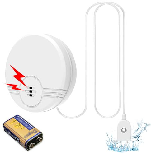 BNGXR Wassermelder, Wasseralarm mit Batterie, 135dB Wassersensor mit 104cm Langes Kabel, Wasser Sensor Alarm, Wasserwächter für Keller, Badezimmer, Waschküche, Küchen, Weiß (Lieferung mit Batterie)